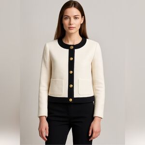 J.Crew Tweed Lady Jacket Black Trim Gold Buttons  Size 8